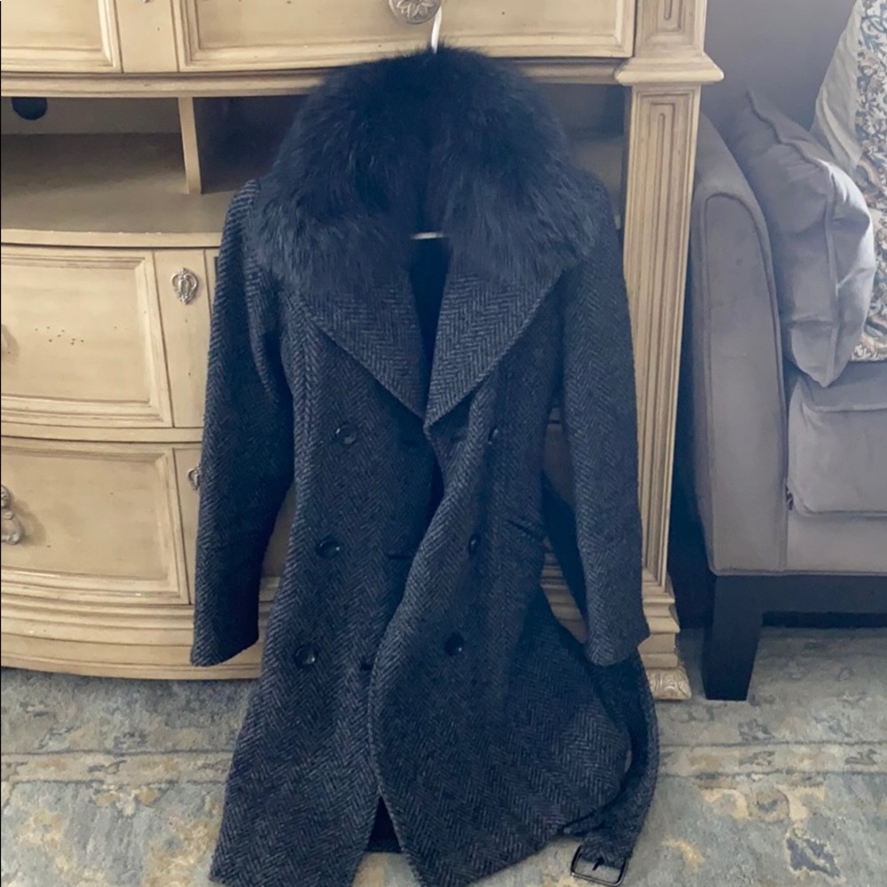 Andrew Marc New York wool and real fur trench coat